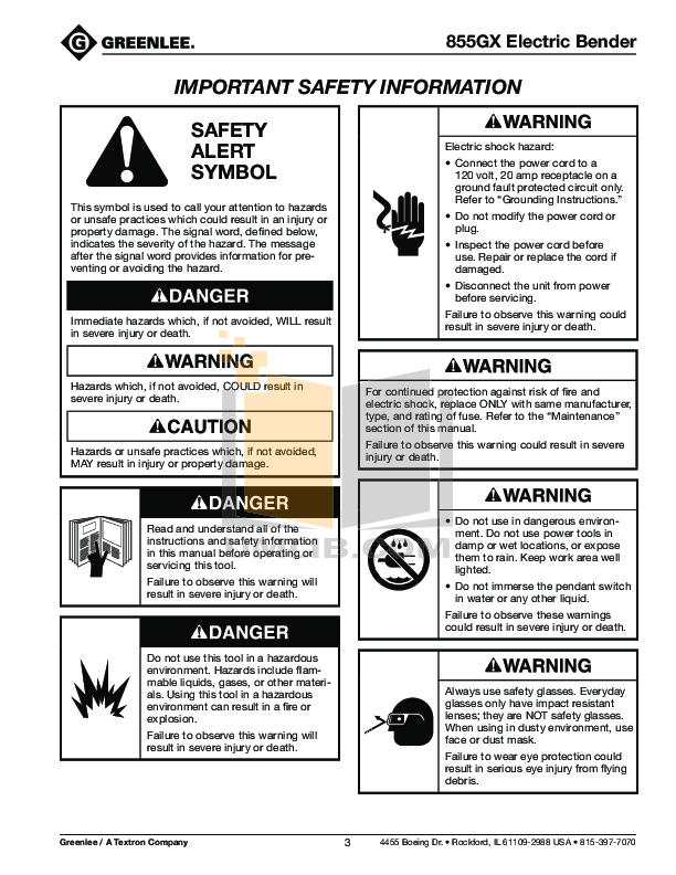 PDF manual for Greenlee Other 855 Benders